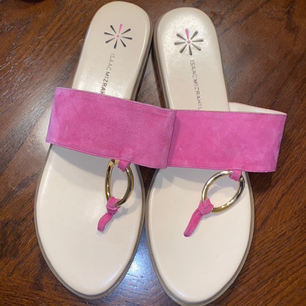 Isaac Mizrahi Live! Suede Sandals w Gold Hardware